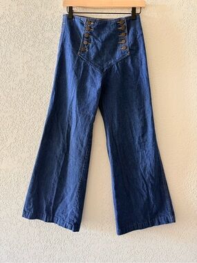 CHEMIN DE FER Vintage Button Front Sailor Style Wide Leg Bell Bottom Jeans Sz 30